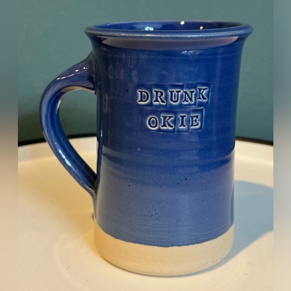 Studio Art Pottery Mug - “Drunk Okie” Oklahoma, 5” tall, Signed